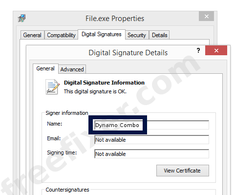 Screenshot of the Dynamo Combo certificate
